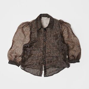 Stradivarius - Blouson Sleeves Leopard Sheer Blouse